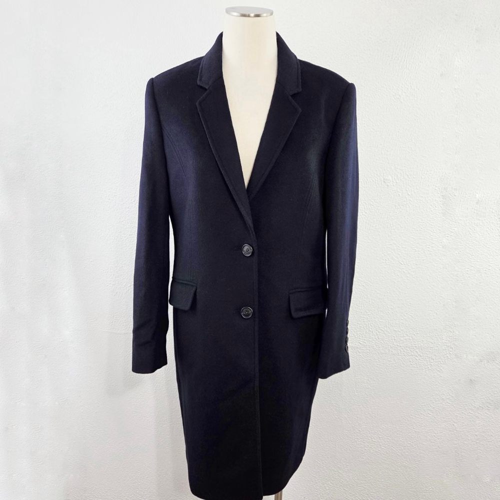Pure Collection wool cashmere pea coat overcoat dark navy blue size 12 FLAW